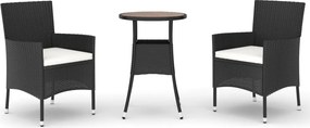 vidaXL 3 részes fekete polyrattan kerti bisztrógarnitúra párnákkal