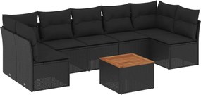 vidaXL 8 részes fekete polyrattan kerti ülőgarnitúra párnákkal