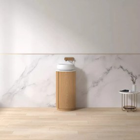 AREZZO design SORAYA 40 cm-es kerek, álló alsószekrény, fehér mosdópulttal, 1 ajtó, tölgy