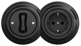 Kliklap - Retro egypólusú kapcsoló 1-es és SCHUKO 230V aljzat kerettel, fekete