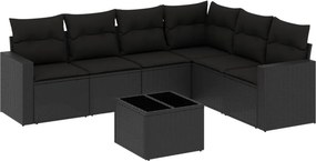 vidaXL 7 részes fekete polyrattan kerti ülőgarnitúra párnával