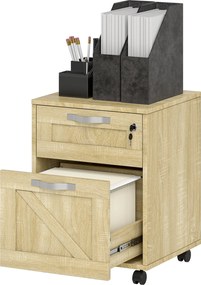 Vinsetto Irodai Fiókos Szekrény 2 Fiókkal, Mobil Irattartó Kerekekkel, Zárható és Felfüggeszthető Irattartók A4 Méretben 41x42x56 cm Természetes | Aos