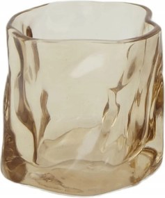 Üveg gyertyatartó, világos barna hullámos forma