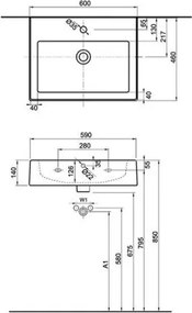 Kolo L51160000 - Twins 60x46 cm függesztett mosdó kerámia/fehér