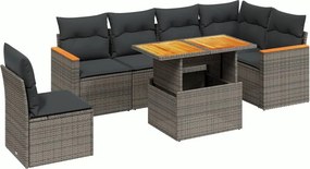 vidaXL 7 részes szürke polyrattan kerti ülőgarnitúra párnákkal