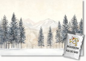 Fotótapéta Flizelina Tájkép Hegyek Erdő Fák Tél Bézs Szürke 200x140 ragasztó