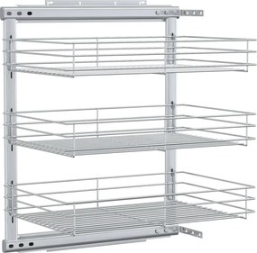 vidaXL ezüstszínű 3 szintes kihúzható konyhai drótkosár 47x35x56 cm