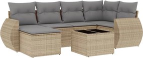 vidaXL 7 részes bézs polyrattan kerti ülőgarnitúra párnákkal
