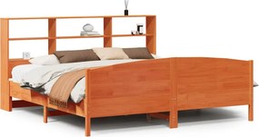 vidaXL barna tömör fenyőfa könyvespolcos ágy matrac nélkül 180 x 200cm