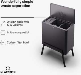 Klarstein Yuma, szemetes, 40 l, komposztálóval, lábakkal, szagszűrővel