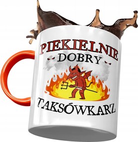 Narancssárga bögre taxisofőrnek Pokolian nyomtatott fényképpel