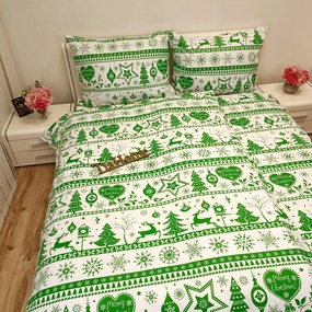 Pamut lepedők Karácsonyi zöld Christmas lepedők TiaHome - 1x Párna 90x70cm, 1x Paplan 140x200cm