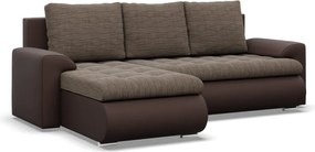 Tokio sarokkanapé, 2 ágyneműtartóval, fonott + műbőr, baloldali, barna