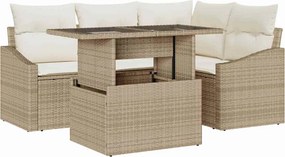 vidaXL Kerti Kanapé Szett párnával 5 pcs Beige és krém polirattan