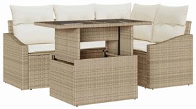 vidaXL Kerti Kanapé Szett párnával 5 pcs Beige és krém polirattan