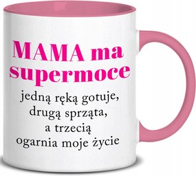 Bögre Rózsaszín Fül Belső 300ml Anya Szupererőkkel Vicces Ajándék Anyának