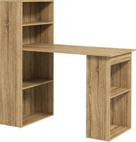 HOMCOM Számítógép Íróasztal Tárolóval, 6 Nyitott Rekesszel, Számítógép Asztal hálószobához és Stúdióhoz, 120 x 55 x 120 cm, Tölgy | Aosom