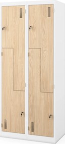 L típusú, négyrekeszes szociális ruhaszekrény, fehér/sonoma tölgy, 800x1850x450 mm: JULIA Eco Design