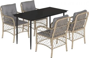 vidaXL 5 részes vegyes bézs polyrattan kerti étkezőgarnitúra párnákkal