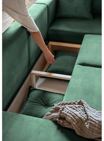 Zöld kordbársony kinyitható sarokkanapé (jobb oldali-U alakú) Lazy Lukka – Miuform