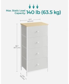 Tároló szekrény négy fiókkal, ruhás szekrény, fehér és tölgy 80x30x85cm