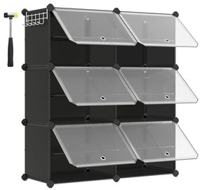 Cipőtároló doboz 6 rekeszes tárolódoboz, fekete 82x32x92cm