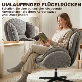 HOMCOM Modern wingback fotel, bársony fotel négycsillagos talppal, S-rugókkal, szürke