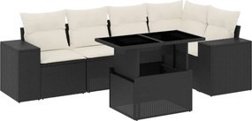 vidaXL 6 részes fekete polyrattan kerti ülőgarnitúra párnákkal