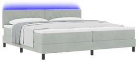 Boxspring Ágy Matrac és LED Fénnyel Világosszürke 200x200 cm Bársonyos