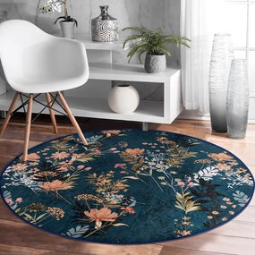Sötétkék mosható-robotporszívóval tisztítható kerek szőnyeg ø 100 cm Comfort – Mila Home
