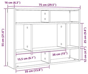 fekete tölgy színű szerelt fa fali polc 75 x 16 x 55 cm