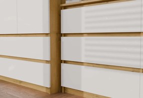 M6 120 fiókos szekrény, 120x75x30 cm, tölgy-fehér