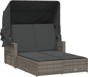 vidaXL szürke polyrattan dupla napozóágy tetővel és párnával