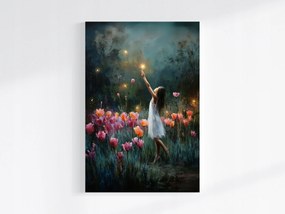 Canvas Vászonkép Kert Éjszaka Este Virágok Tulipánok Csillagok 40x60