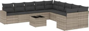 vidaXL 11 részes világosszürke polyrattan kerti ülőgarnitúra párnákkal