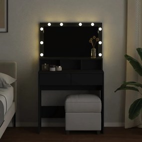 fekete fésülködőasztal LED-del 80 x 41 x 134,5 cm