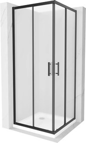Mexen Rio, szögletes zuhanykabin 80(ajtó)x80(ajtó)x190 cm, 5mm matt üveg, fekete profil + fehér SLIM zuhanytálca, 860-080-080-70-30-4010B