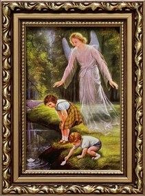 Vászonkép 19x14 Őrangyal Arany Angyal Díszített Fa Keret