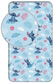 Kék gumis egyszemélyes pamut gyerek lepedő 90x200 cm Lilo &amp; Stitch "Blue" – Jerry Fabrics