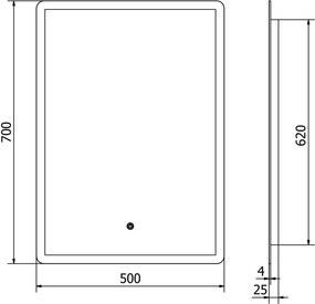 Mexen Navia fürdőszobai megvilágított tükör 50 x 70 cm, LED 6000K, páravédelem - 9803-050-070-611-00