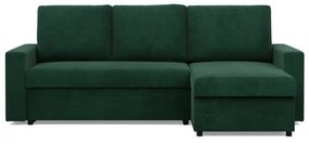 Zeus sarokkanapé, 2 ágyneműtartóval, egyenes kartámasz, kordbársony, univerzális oldal, bonell töltet, zöld