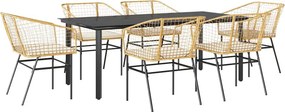 vidaXL 7 észes barna polyrattan üveg kerti étkezőgarnitúra párnával