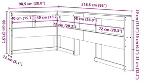 Könyvespolc fejtámla L-alakú viaszbarna 80 cm tömör fa fenyőfa