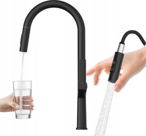 Konyhai mosogató csaptelep magas, kihúzható álló kifolyócsővel Ellis Fekete