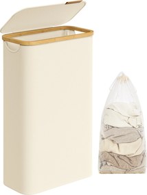 Fedeles mosókosár, 65L, levehető hálós bélés, összecsukható, krémszínű