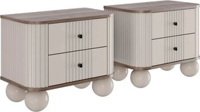 Vesper éjjeliszekrény szett 56 cm - kasmír / dió / fekete fogantyúk / gömb alakú lábak