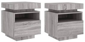 2 db szürke sonoma éjjeliszekrény LED-fényekkel 40x39x48,5 cm