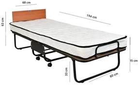 Összecsukható fém egyszemélyes ágy matraccal HERON 80x190 cm fehér teherbírás 120 kg