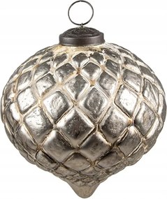 Ezüst antik üveg lombik karácsonyi díszítéssel 9x9x9 cm