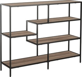HOMCOM Álló Polc, Könyvespolc Tároló Polc Ipari Stílusban, Irattartó Polc, Konyhai Polc, P2 Forgácslap, Fém, Fekete + Világos tölgy, 120 x 32 x 95 cm